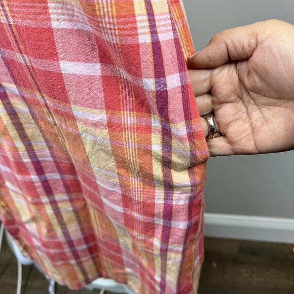 Talbots Sleeveless Plaid Shirt Dress Size 6 Pink Orange - Picture 6 of 12